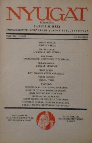 Babits Mihály  (szerk.) - Nyugat XXXII. évfolyam 12. szám