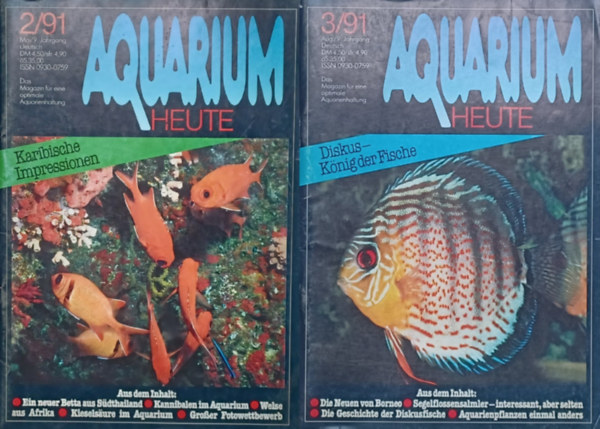 Kaspar Horst - Aquarium Heute 2/91 + Aquarium Heute 3/91 (2 db német nyelvű akvarista magazin)
