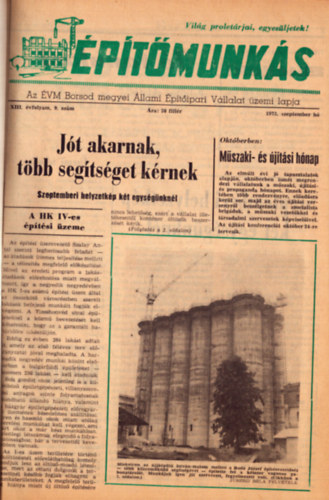 T�bb szerz� - �p�t�munk�s foly�irat XIII. �vfolyam 1973. 9-12, XIV-XXI. �vfolyam 1974-1981 teljes �vfolyamok (egybek�tve)