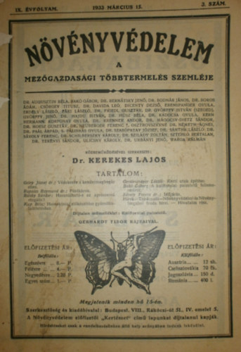 Dr. Kerekes Lajos  (szerk.) - Nvnyvdelem IX. vfolyam 3. szm