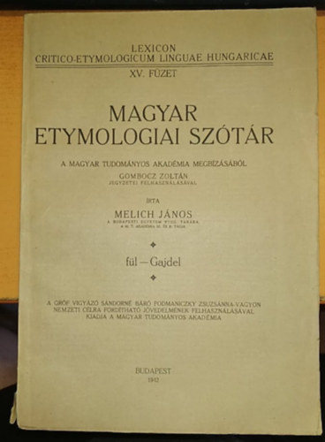 Melich Jnos - Magyar etymologiai sztr XV. fzet