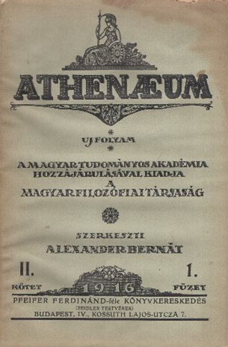 Alexander Bernt  (szerk.) - Athenaeum Uj Folyam II. ktet 1. fzet