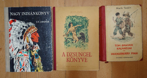 Rudyard Kipling, J. F. Cooper Mark Twain - 3 klasszikus k�tet / 4 ifj�s�gi reg�ny, Tom Sawyer kalandjai / Huckleberry Finn, A Dzsungel k�nyve. Nagy indi�nk�nyv