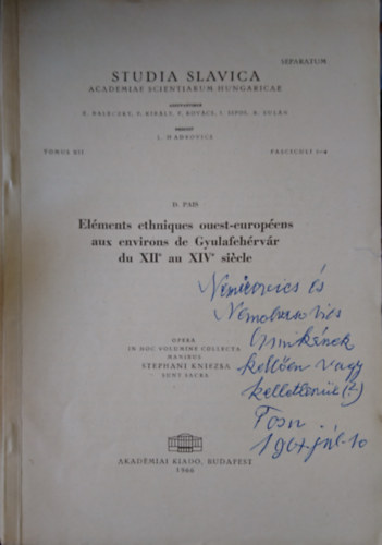 Pais D. - Elments ethniques ouest-europens aux environs de Gyulafehrvr du XII au XIV siecle