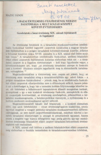 Mazsu J�nos - A hazai �rtelmis�g fejl�d�s�nek n�h�ny saj�toss�ga a mult sz�zad k�zep�t k�vet� �tvitzedekben - K�l�nlenyomat