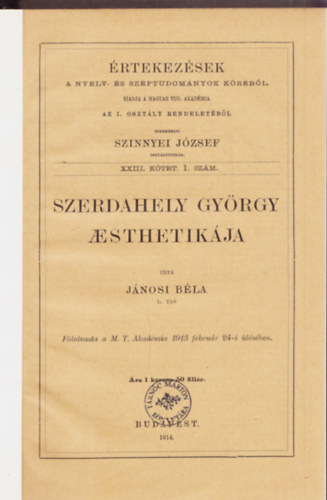 J�nosi B�la - Szerdahely Gy�rgy aesthetik�ja
