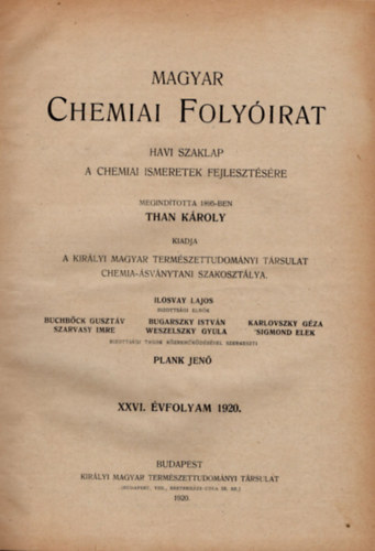 Plank Jen  (szerk.) - Magyar chemiai folyirat 1920., 1921., 1922., 1923. 1-12. (4 teljes vfolyam, egybektve)