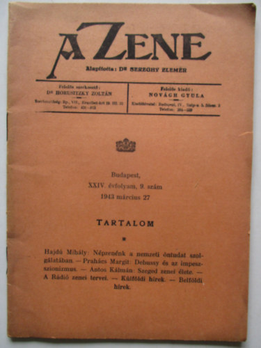Sereghy Elemér - A Zene XXIV. évfolyam, 9. szám 1943. március 27.