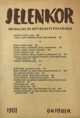 Jelenkor - Irodalmi és művészeti folyóirat 1982 október