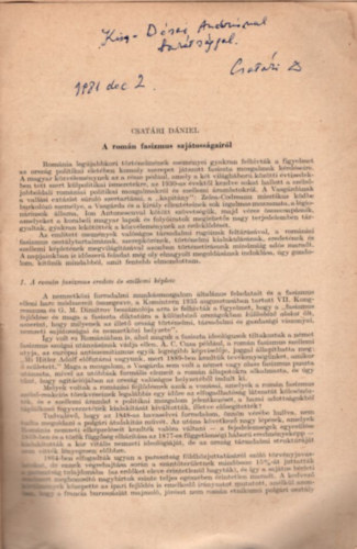 Csat�ri D�niel - A rom�n fasizmus saj�toss�gair�l - dedik�lt - k�l�nlenyomat