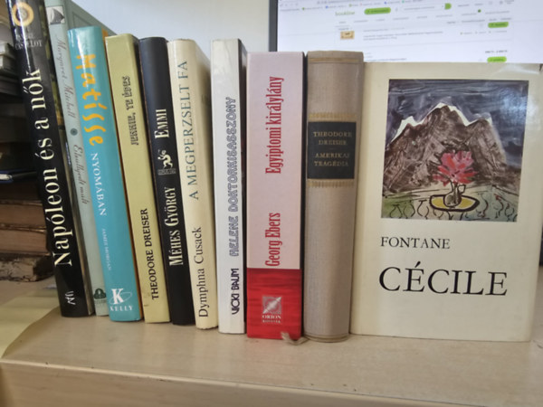 Jean-Pierre Castelnau  -Margaret Mitchell- James Morgan- Theodore Dreiser- M�hes Gy�rgy- Dymphna Cusack- Vicki Baum- Georg Ebers- Theodore Dreiser- Theodor Fontane (vagy Castelor) - K�NYVMENT� AJ�NLAT 10db reg�ny: Nap�leon �s a n�k + Elf�jta a sz�l + Matisse nyom�ban + Jennie, te �des + Emmi + A megperzselt fa + Helene doktorkisasszony + Egyiptomi kir�lyl�ny + Amerikai trag�dia + C�cile