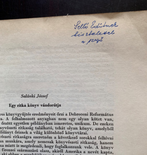 Salnki Jzsef - Egy ritka knyv vndortja - Klnnyomat a Dri Mzeum 1962-64. vi vknyvbl