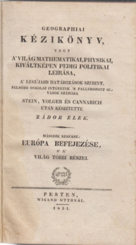 Zdor Elek - Geographiai kziknyv II. ktet