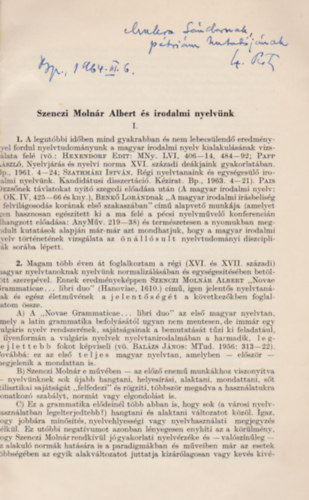 Szathmári István - Szenczi Molnár Albert és irodalmi nyelvünk (Dedikált)