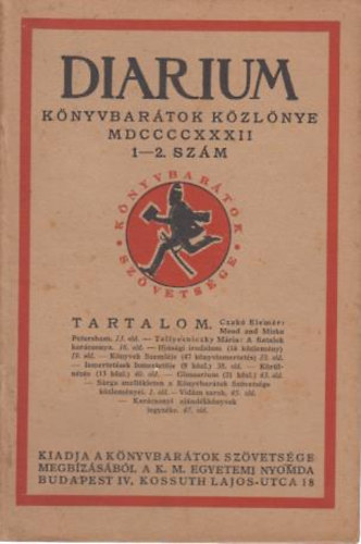 M�t� K�roly-Kenyeres Imre - Diarium-k�nyvbar�tok k�zl�nye-1922.1-2.sz�m