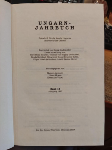 Georg Stadtmüller - Ungarn-Jahrbuch Band 15 - Jahrgang 1987 - Zeitschrift für die Kunde Ungarns und verwandte Gebiete