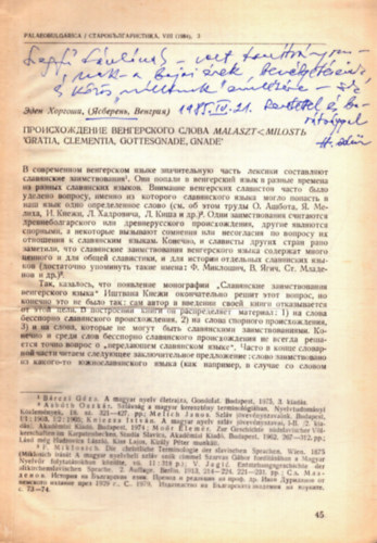 Horgosi Ödön - Orosz nyelvű nyelvészeti különlenyomat (dedikált)