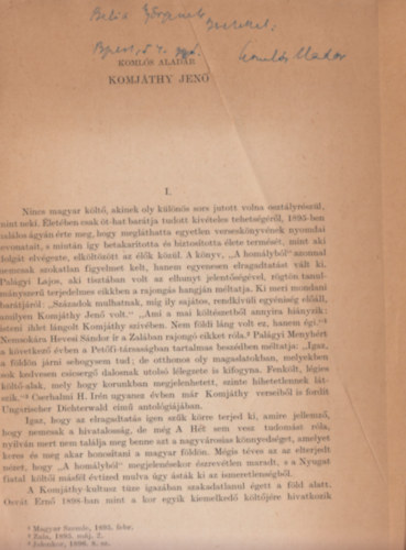 Komlós Aladár - Komjáthy Jenő (Dedikált)