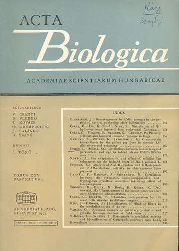 I. T�r�  (szerk.) - Acta Biologica (A Magyar Tudom�nyos Akad�mia biol�giai k�zlem�nyei)- Tomus XXV., Fasciculus 3.