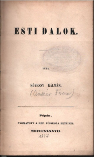 Kvessy Klmn - Esti dalok (1847)
