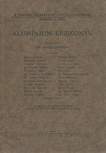 Dr Geleji S�ndor - Alum�nium-k�zik�nyv