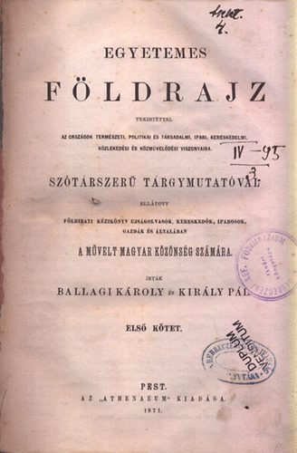 Ballagi Kroly- Kirly Pl - Egyetemes fldrajz I. - Eurpn kvli fldrszek