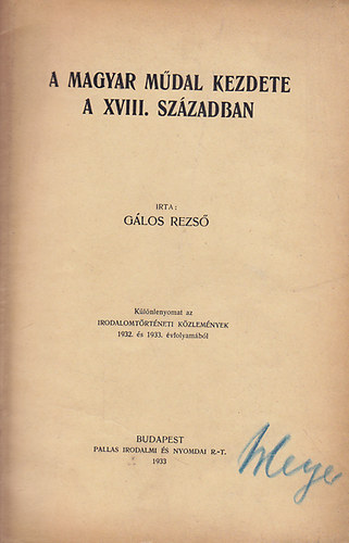 Glos Rezs - A magyar mdal kezdete a XVIII. szzadban