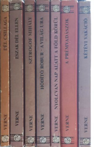 Jules Verne - Verne k�nyvcsomag (7 darab) �szak D�l ellen, Sztrogof Mih�ly, H�d�t� Robur a vil�g ura, Nyolcvan nap alatt a F�ld k�r�l, A pr�mvad�szok, K�t�vi vak�c��, D�l csillaga