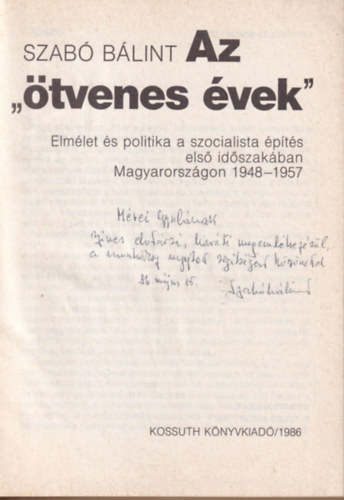 Szab Blint - Az tvenes vek - dediklt