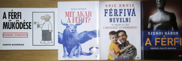 Szendi Gábor, Nina Power, Martin Baxendale Eric Davis - 3db férfiakról szóló könyv + ajándék humoros mű - Férfivá nevelni, A férfi hanyatlása és bukása, Mit akar a férfi? + A férfi működése-Kezelési útmutató