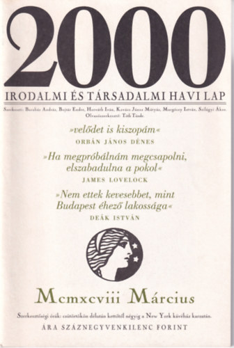 Bojtár Endre - 2000 Irodalmi és Társadalmi Havi Lap - 1998. Március