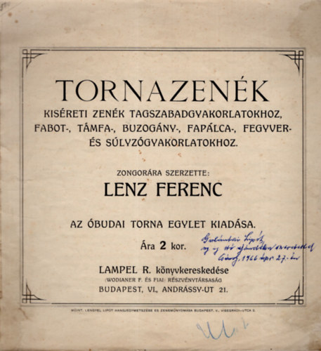 Lenz Ferenc - Tornazenk - Kisreti zenk tagszabadgyakorlatokhoz, fabot-, tmfa-, buogny-, faplca-, fegyver- s slyzgyakorlatokhoz