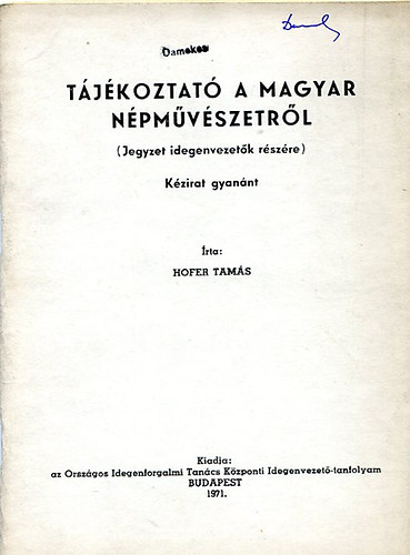 Hofer Tams - Tjkoztat a magyar npmvszetrl