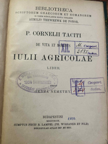 P. Cornelii Taciti - DE VITA ET MORIBUS IULII AGRICOLAE