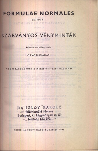 Formulae normales-Szabványos vényminták V. kiadás