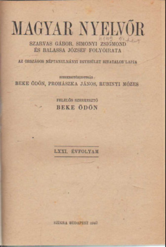 Lrincze Lajos - Magyar nyelvr 1972 vi teljes vfolyam (egybektve )