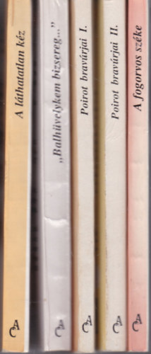 Agatha Christie - 5 db. Agatha Christie krimi (A láthatatlan kéz + "Balhüvelykem bizsereg..." + Poirot bravúrjai I-II. + A fogorvos széke)