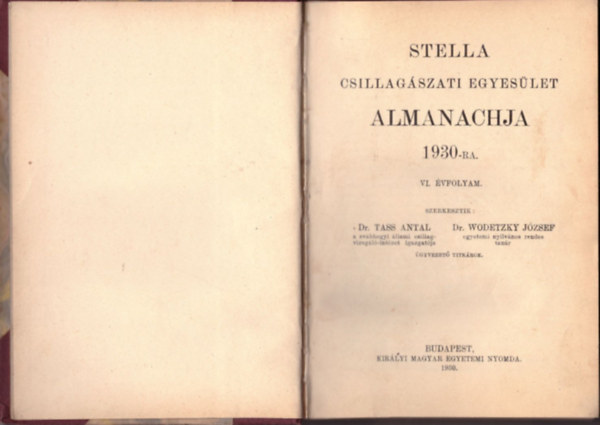 Tass Antal-Wodetzky Jzsef - Stella Csillagszati Egyeslet almanachja 1930-ra
