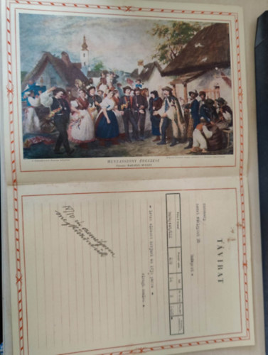 Magyar Királyi Posta díszes távirat Barabás Miklós (Menyasszony érkezése) festményével