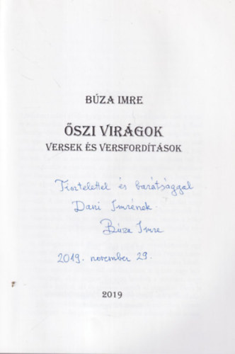 Búza Imre - Őszi virágok - versek és versfordítások - dedikált