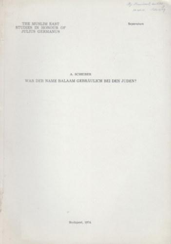 Scheiber SÁndor - War der name Balaam gebräulich bei den juden?