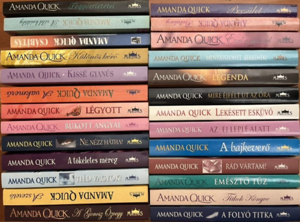 Amanda Quick - 26db AMANDA QUICK kötet: 1. A BAJKEVERŐ 2. A FOLYÓ TITKA 3. A GONOSZ ÖZVEGY 4. A SZERETŐ 5. A TÖKÉLETES MÉREG 6. A VAKMERŐ 7. A ZÖLD KRISTÁLY 8. AZ ÉJ LEPLE ALATT 9. BECSÜLET 10. BOTRÁNY 11. BUKOTT ANGYAL 12. CSÁBÍTÁS 13. EMÉSZTŐ T