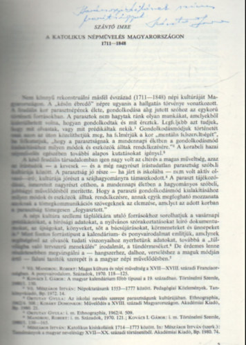 Szántó Imre - A katolikus népművelés Magyarországon 1711-1848 - Különlenyomat - Dedikált