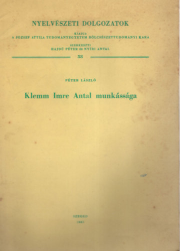 Péter László - Klemm Imre Antal munkássága - Bibliográfia - Különlenyomat