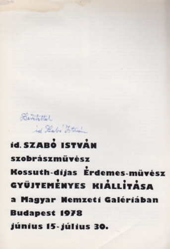 Kelemenn Pek Ildik  (szerz) - id. Szab Istvn szobrszmvsz