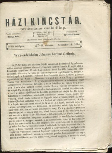 Gyrfs Ferenc Ballagi Mr  (szerk.) - Hzi kincstr. Protestns csaldi lap. 5-dik vfolyam. 25-ik szm. November 11. 1864.