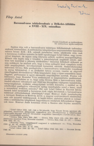 Filep Antal - Baromudvaros telekelrendezés a Délkelet-Alföldön a XVIII-XIX. században- Dedikált- Különlenyomat