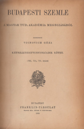 Voinovich G�za - Budapesti Szemle 248. k�tet - 722.,723.,724. sz�m