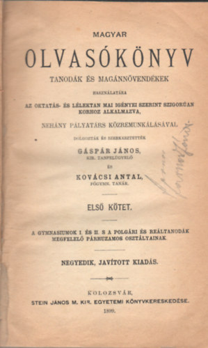Kovcsi Antal Gspr Lajos - Magyar Olvasknyv tanodk s magnnvendkek hasznlatra