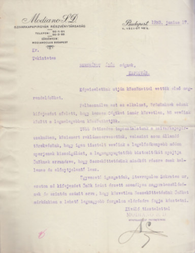 Szmla - Modiano Szivarkapaprgyr Rt. (1933)